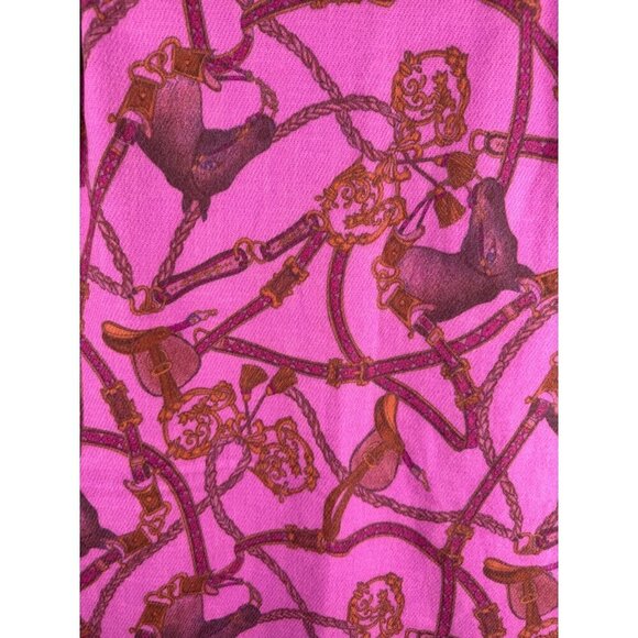 Fendi Equestrian Horse Print Fringed Scarf Fuchsia & Brown - Picture 7 of 12